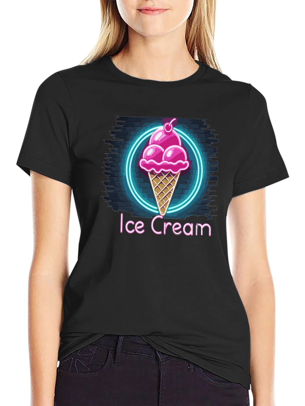 Neon Ice Cream Graphic Tee - Trendy Black T-Shirt