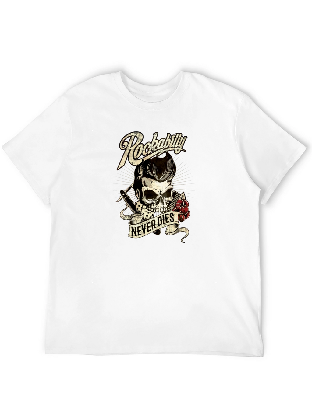 Rockabilly Skull Graphic Tee - Never Dies!