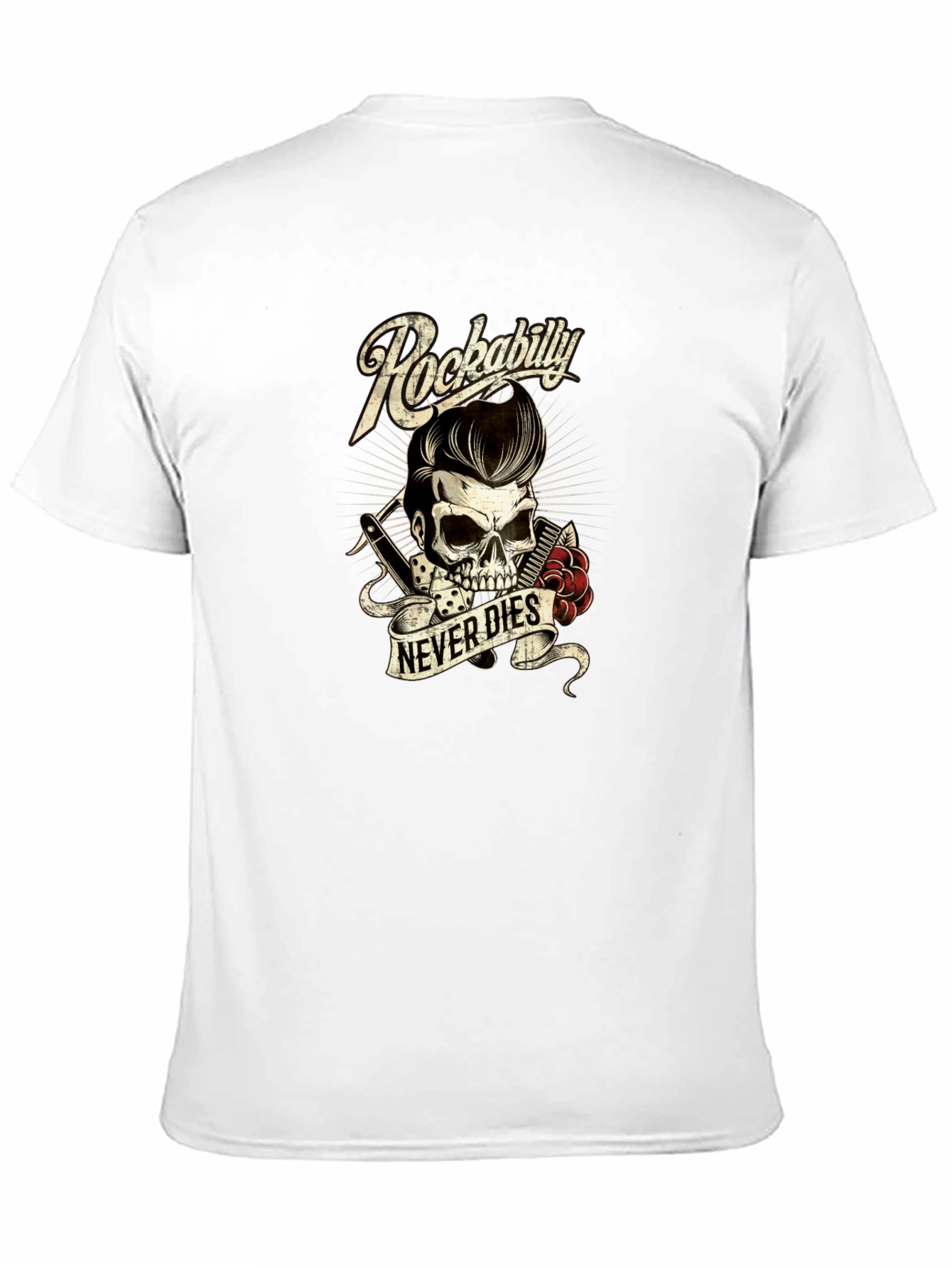Rockabilly Skull Graphic Tee - Never Dies!
