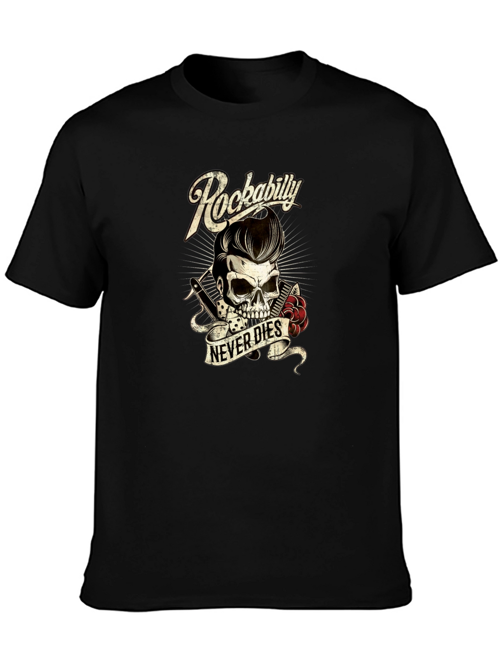 Rockabilly Skull Graphic Tee - Never Dies!