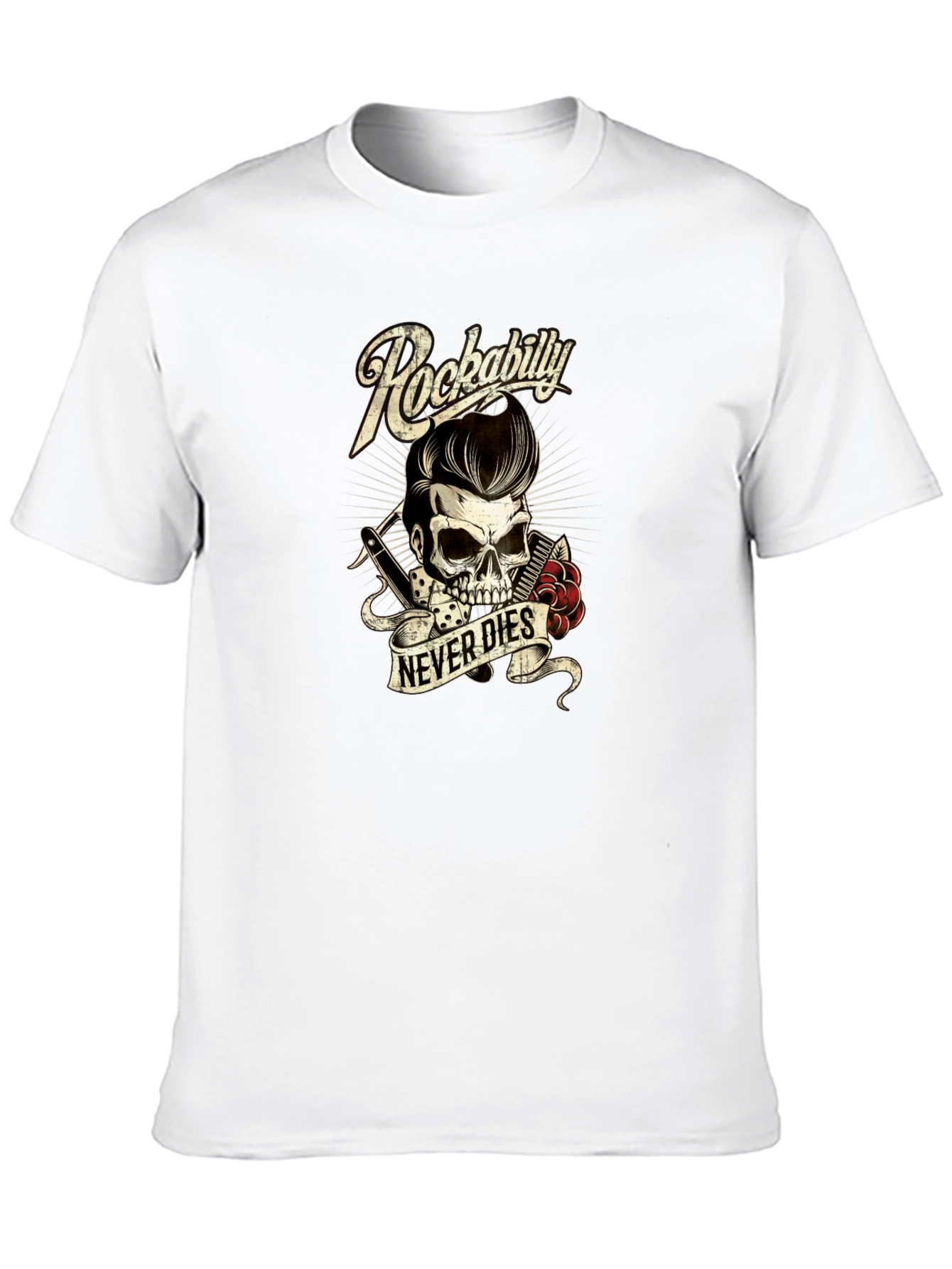 Rockabilly Skull Graphic Tee - Never Dies!