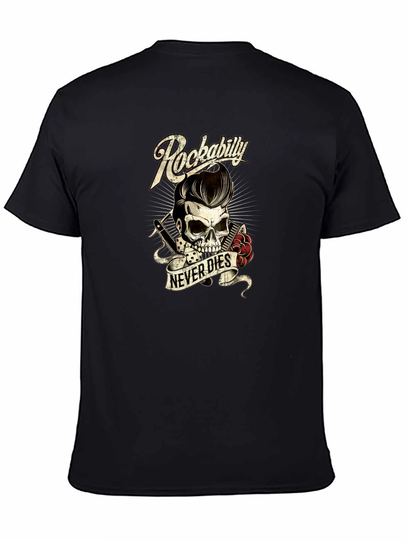 Rockabilly Skull Graphic Tee - Never Dies!