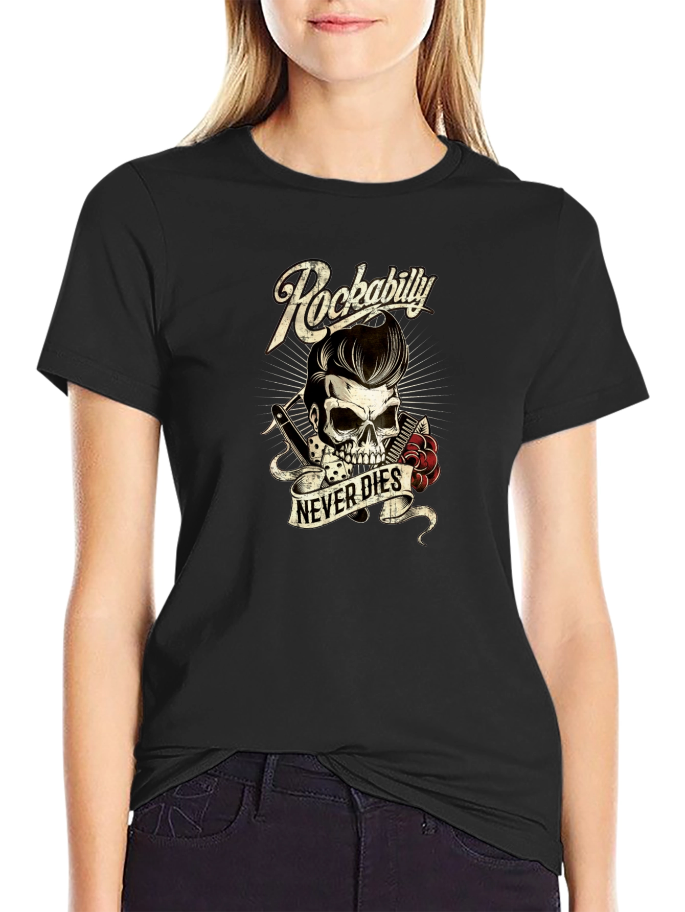 Rockabilly Skull Graphic Tee - Never Dies!