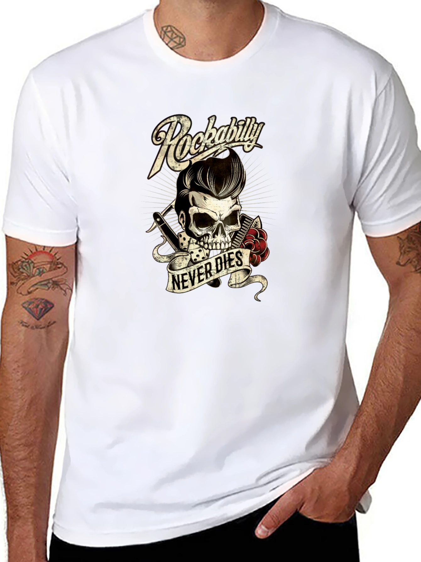 Rockabilly Skull Graphic Tee - Never Dies!