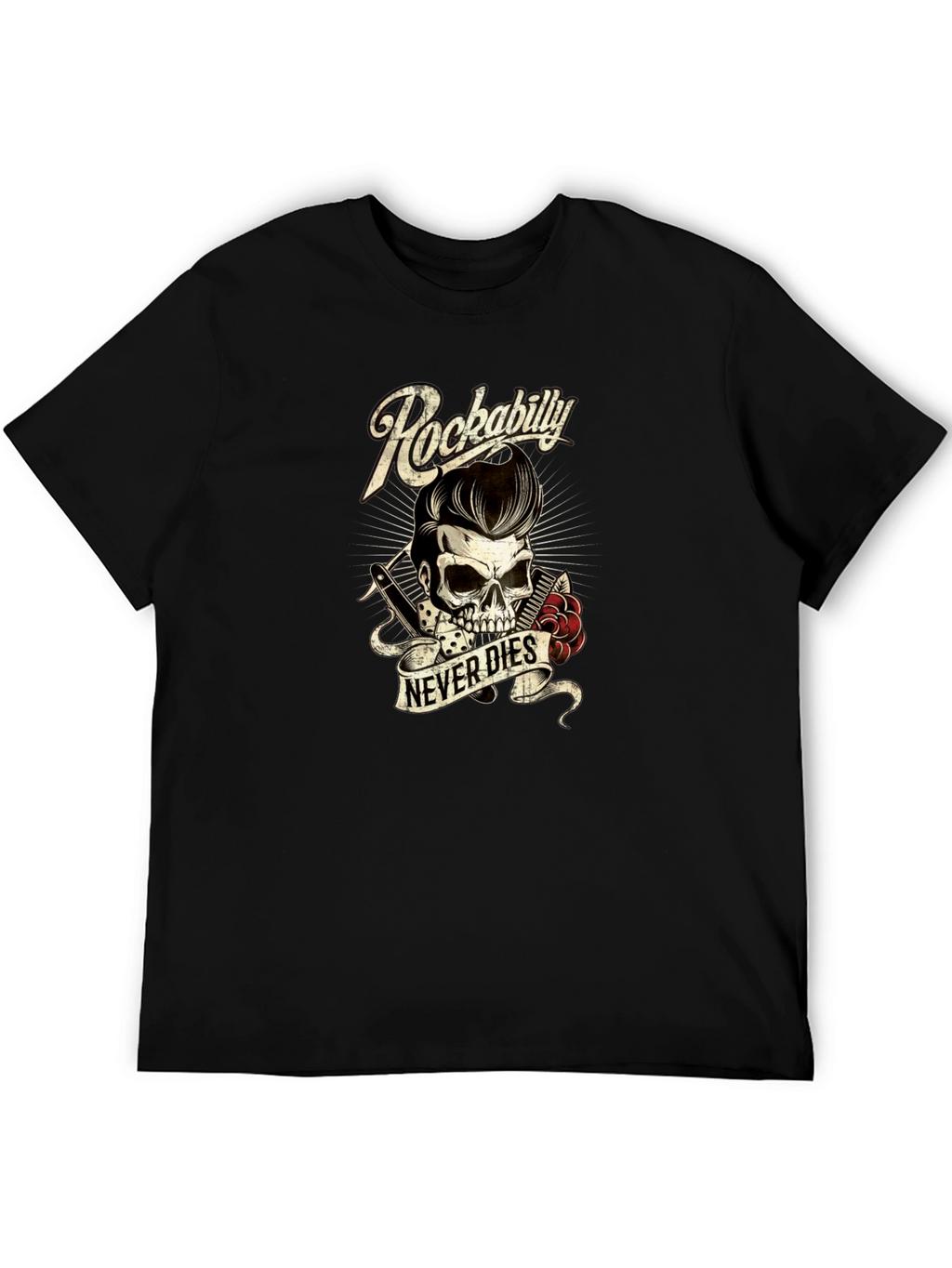 Rockabilly Skull Graphic Tee - Never Dies!
