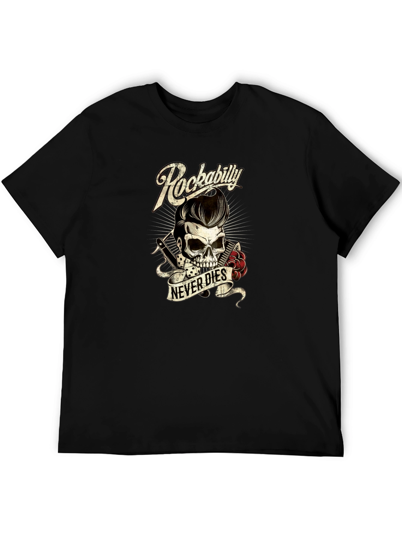 Rockabilly Skull Graphic Tee - Never Dies!