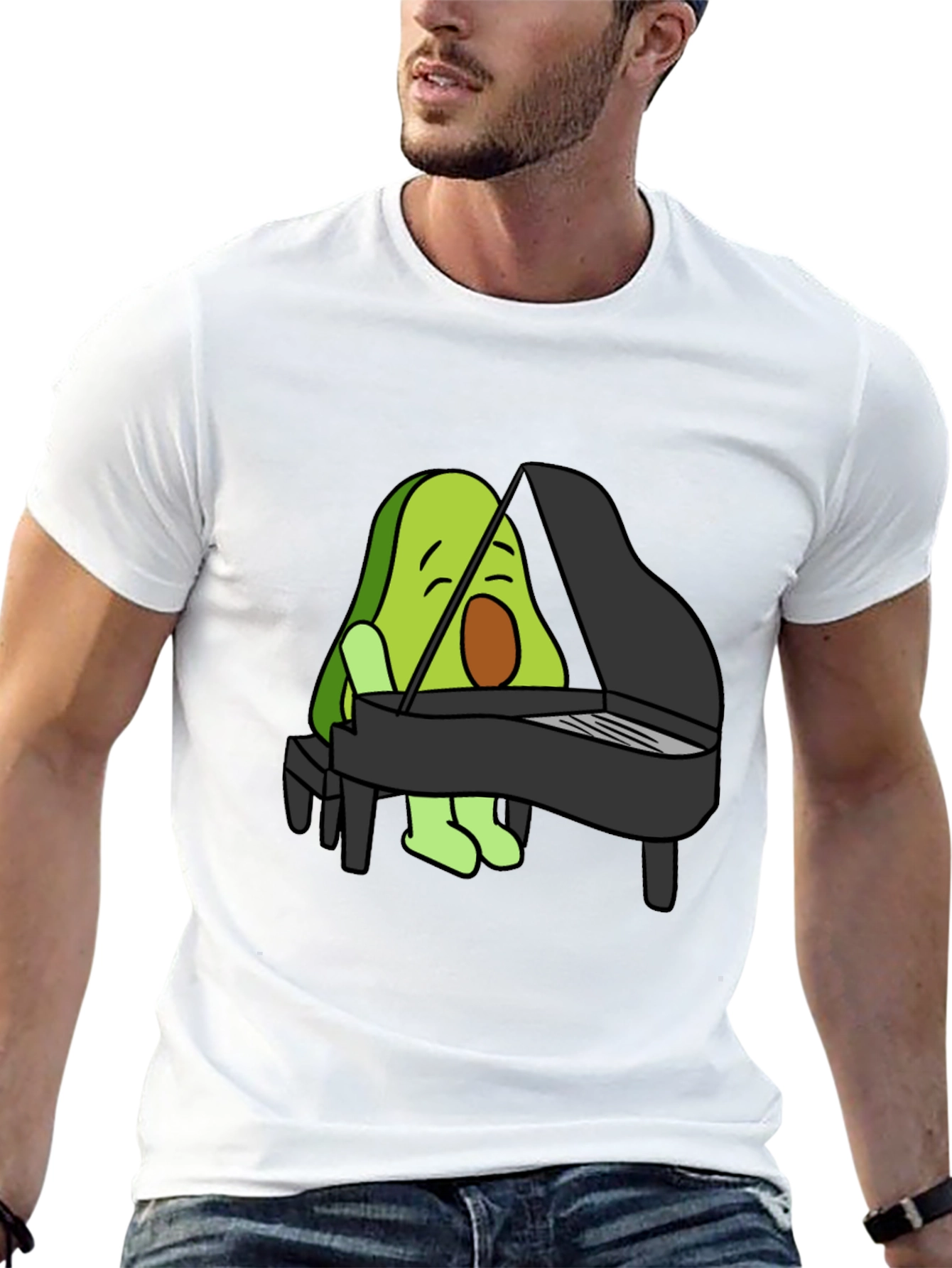 Avocado Playing Piano Graphic T-Shirt