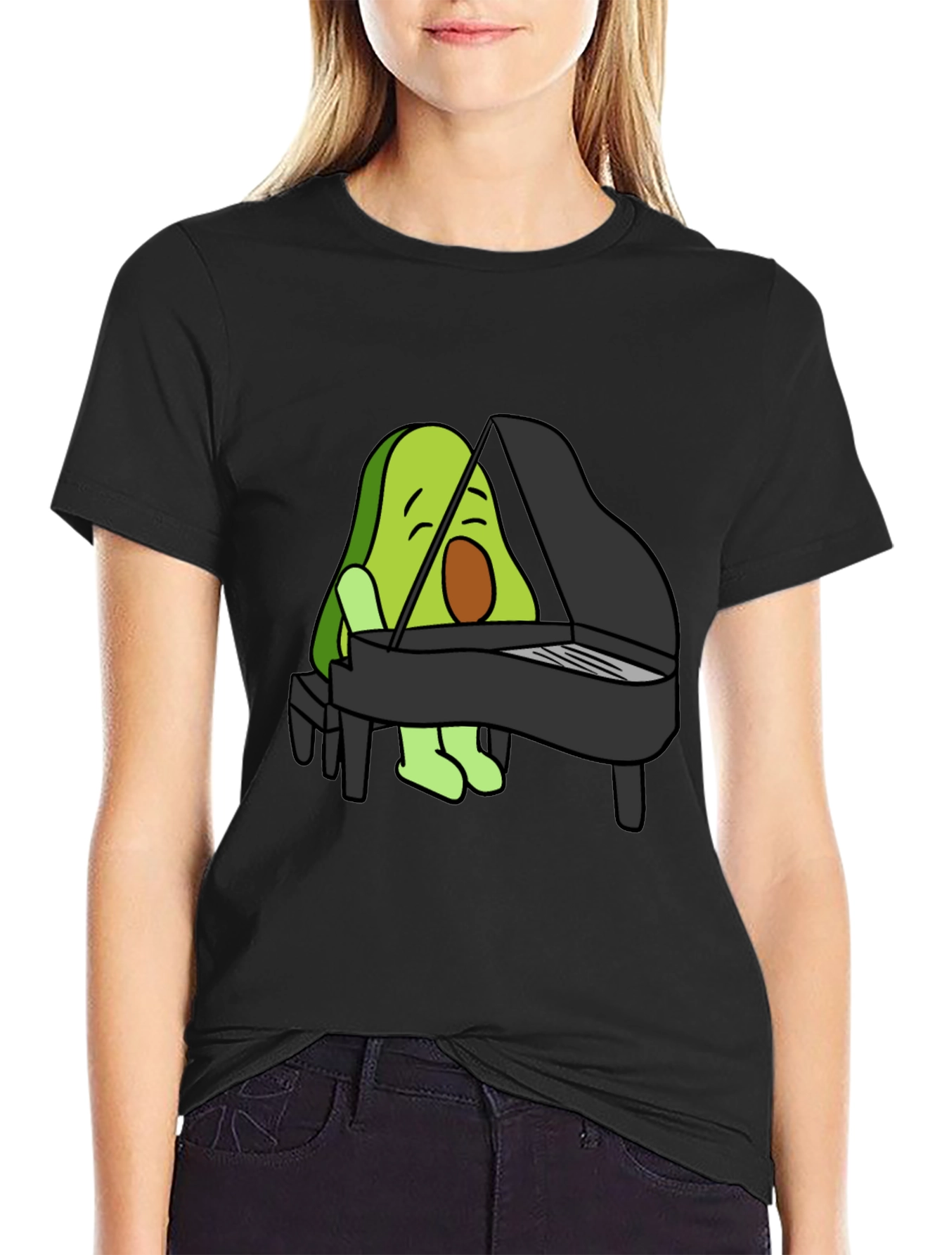 Avocado Playing Piano Graphic T-Shirt
