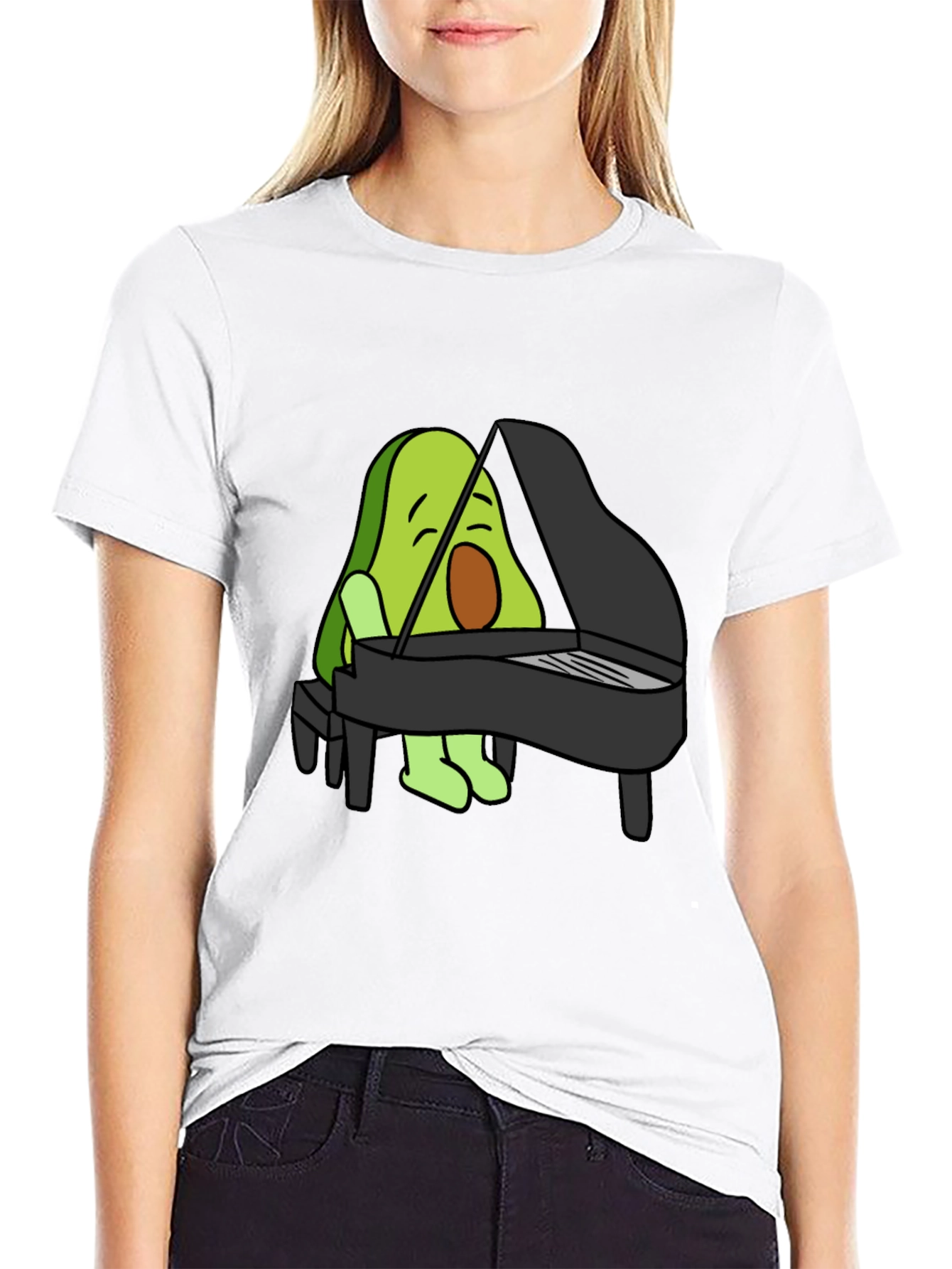 Avocado Playing Piano Graphic T-Shirt
