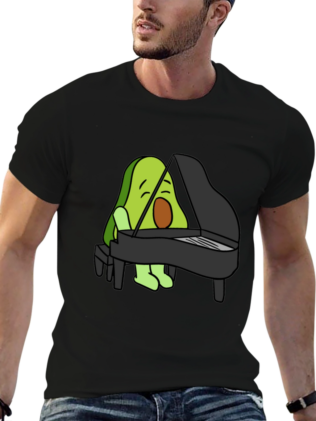 Avocado Playing Piano Graphic T-Shirt