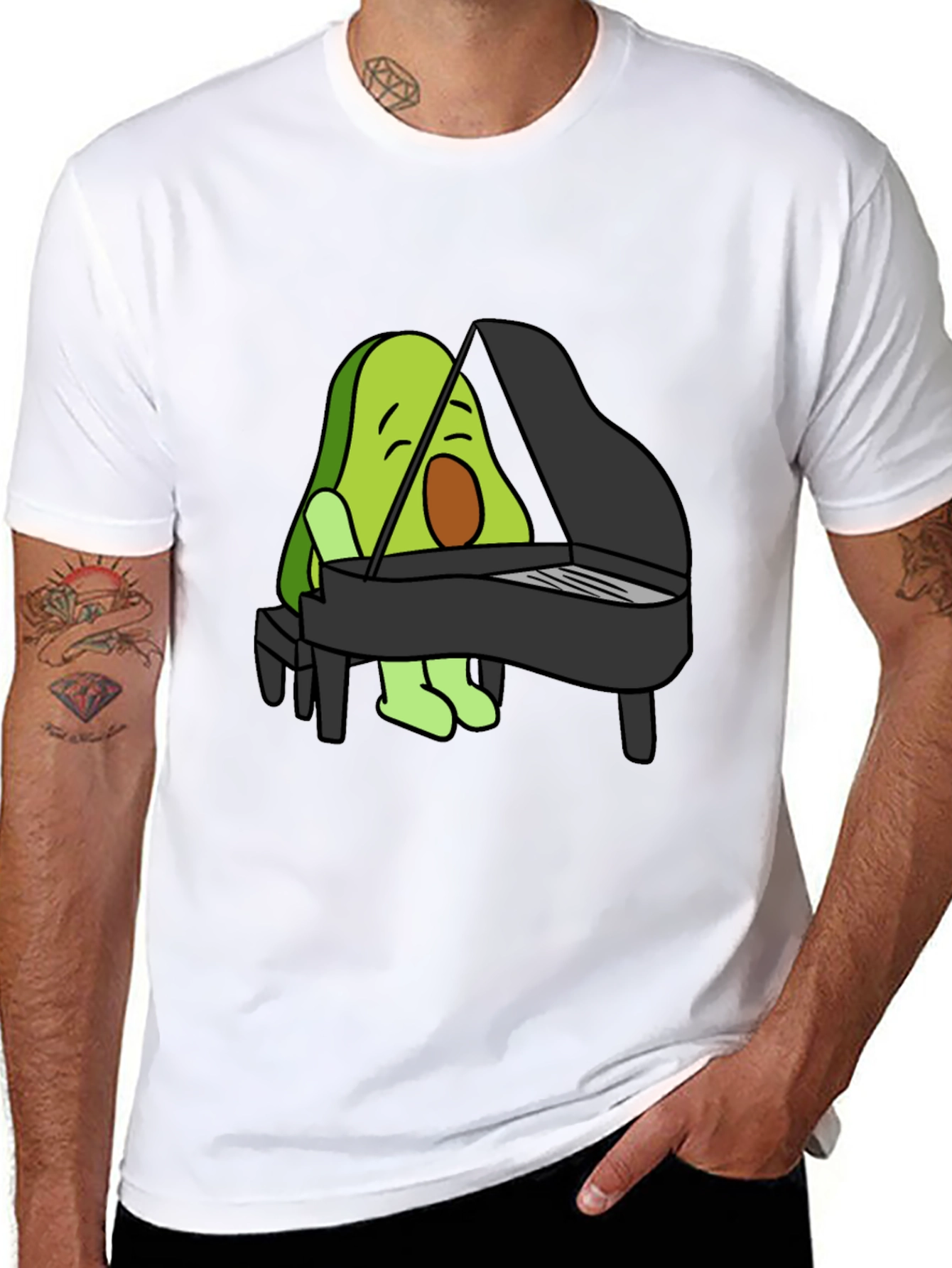 Avocado Playing Piano Graphic T-Shirt