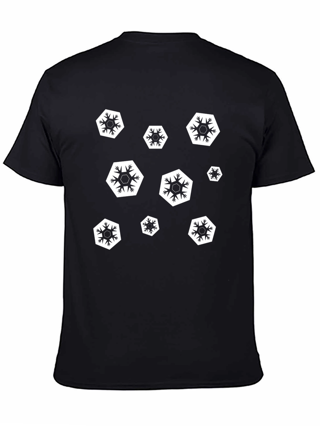 Black Snowflake Pattern T-Shirt