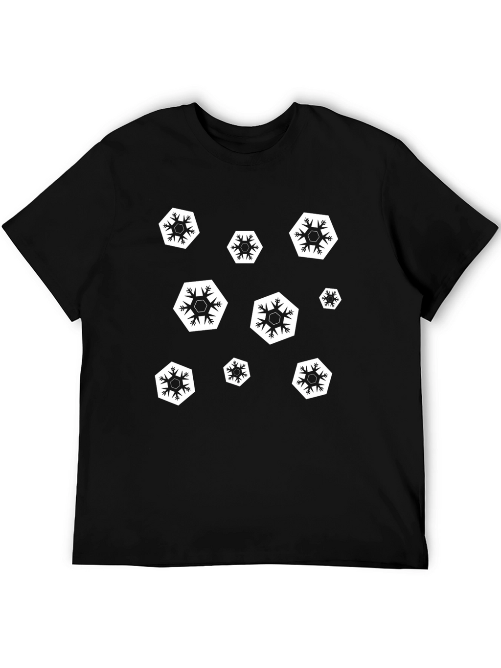 Black Snowflake Pattern T-Shirt