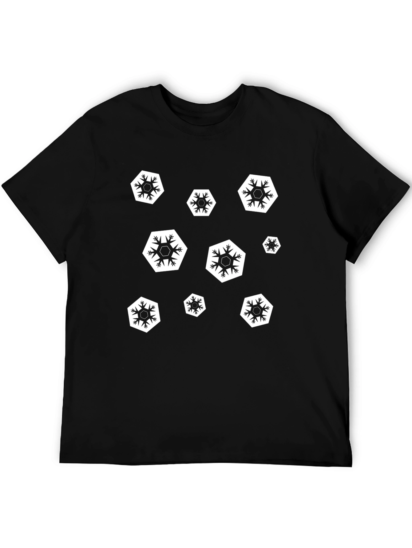 Black Snowflake Pattern T-Shirt