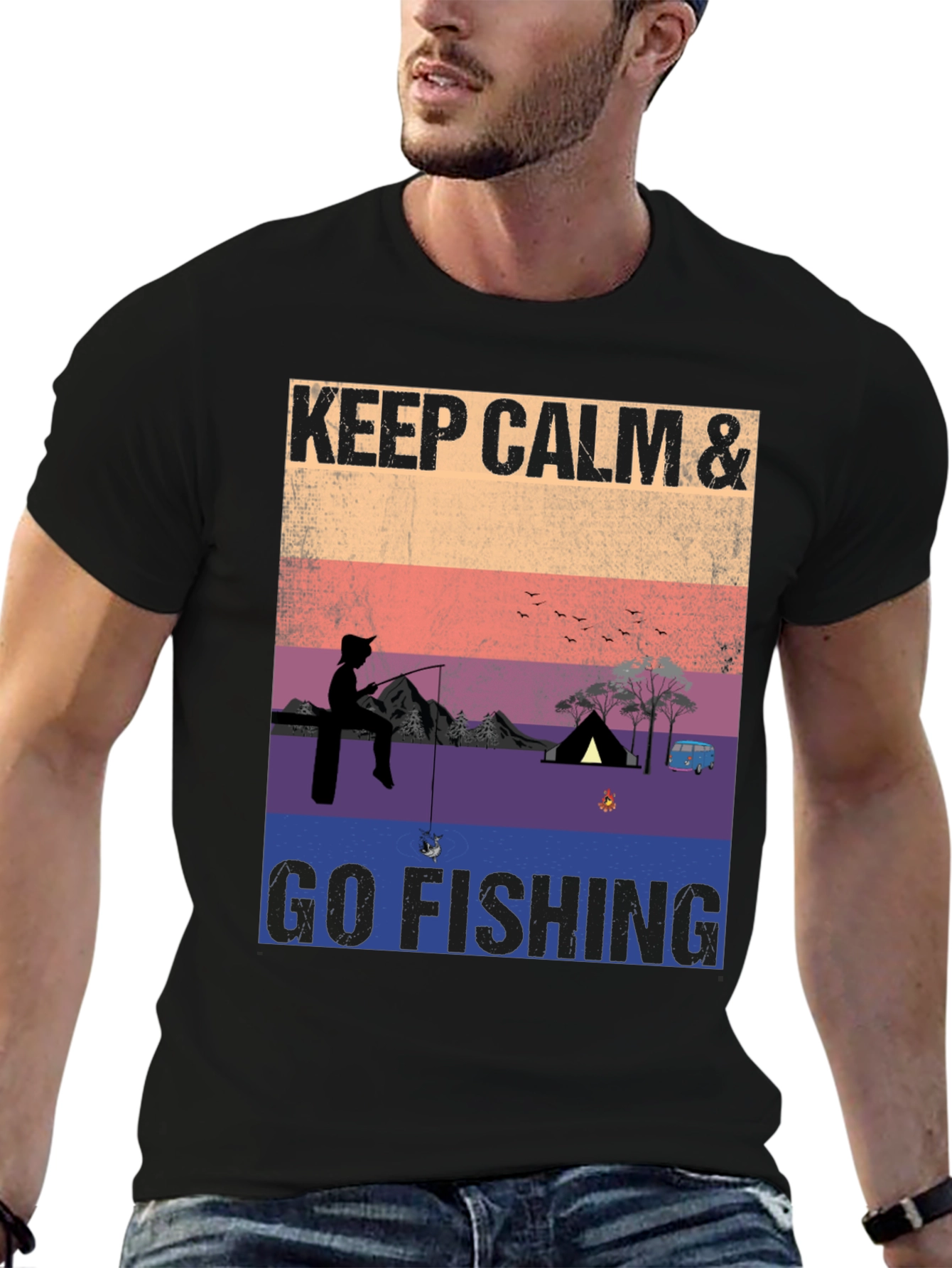 Keep Calm & Go Fishing T-Shirt Camping Adventure Tee