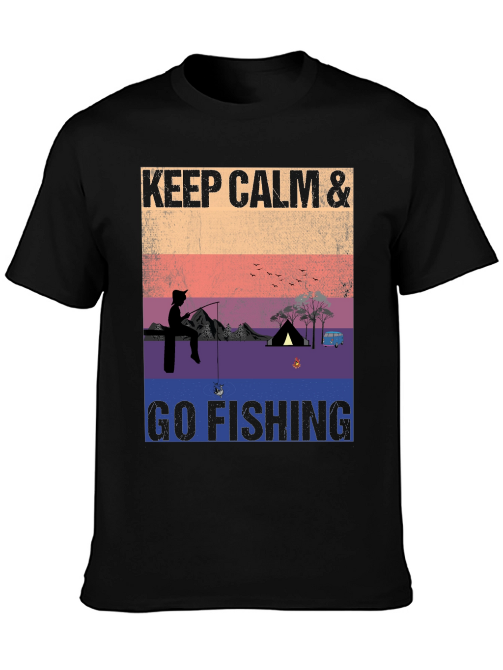 Keep Calm & Go Fishing T-Shirt Camping Adventure Tee