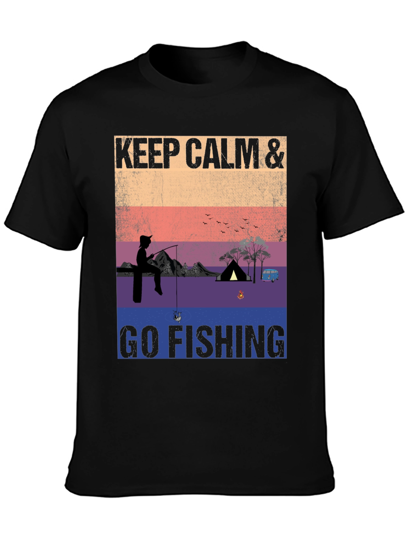 Keep Calm & Go Fishing T-Shirt Camping Adventure Tee