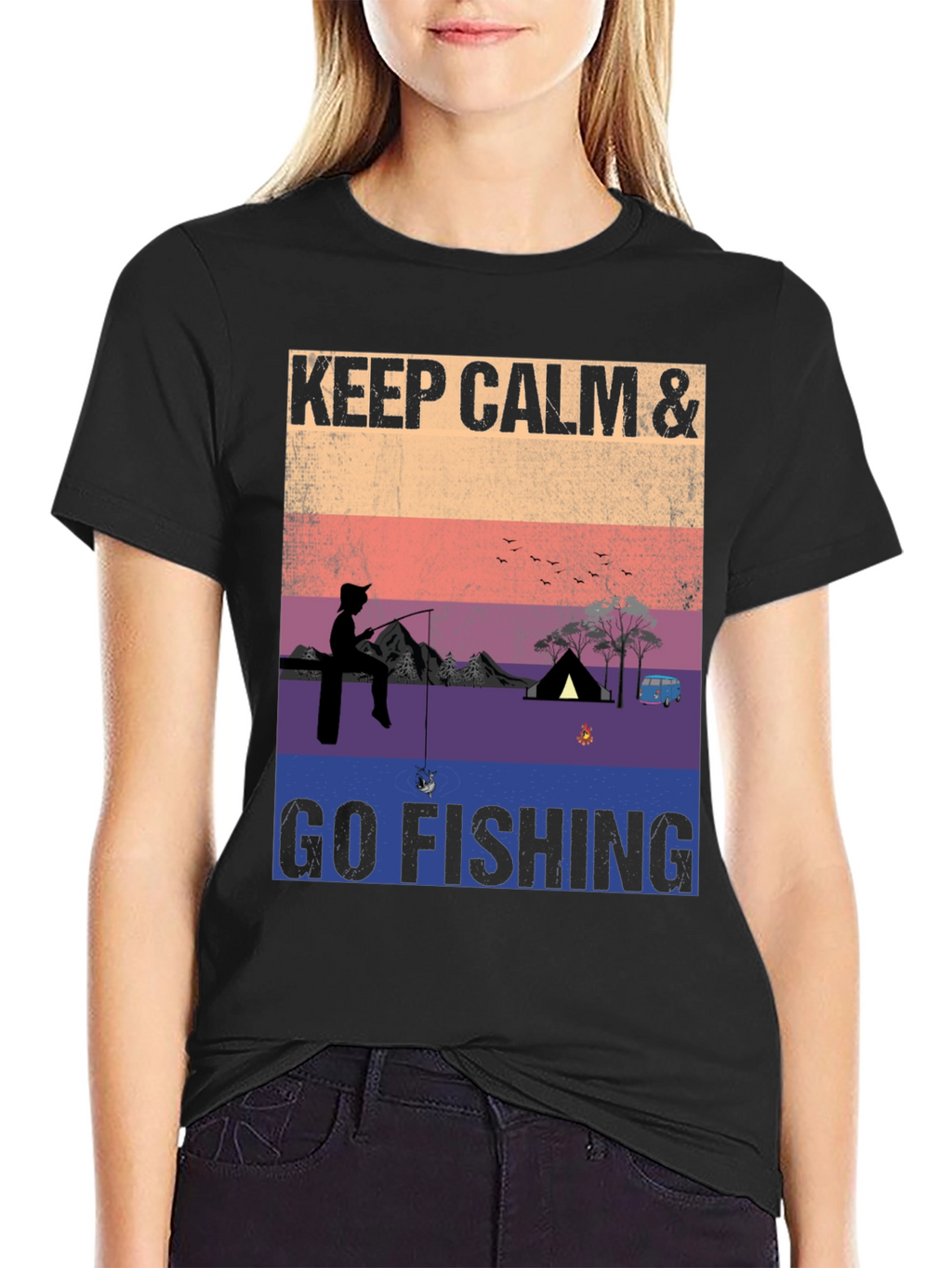 Keep Calm & Go Fishing T-Shirt Camping Adventure Tee