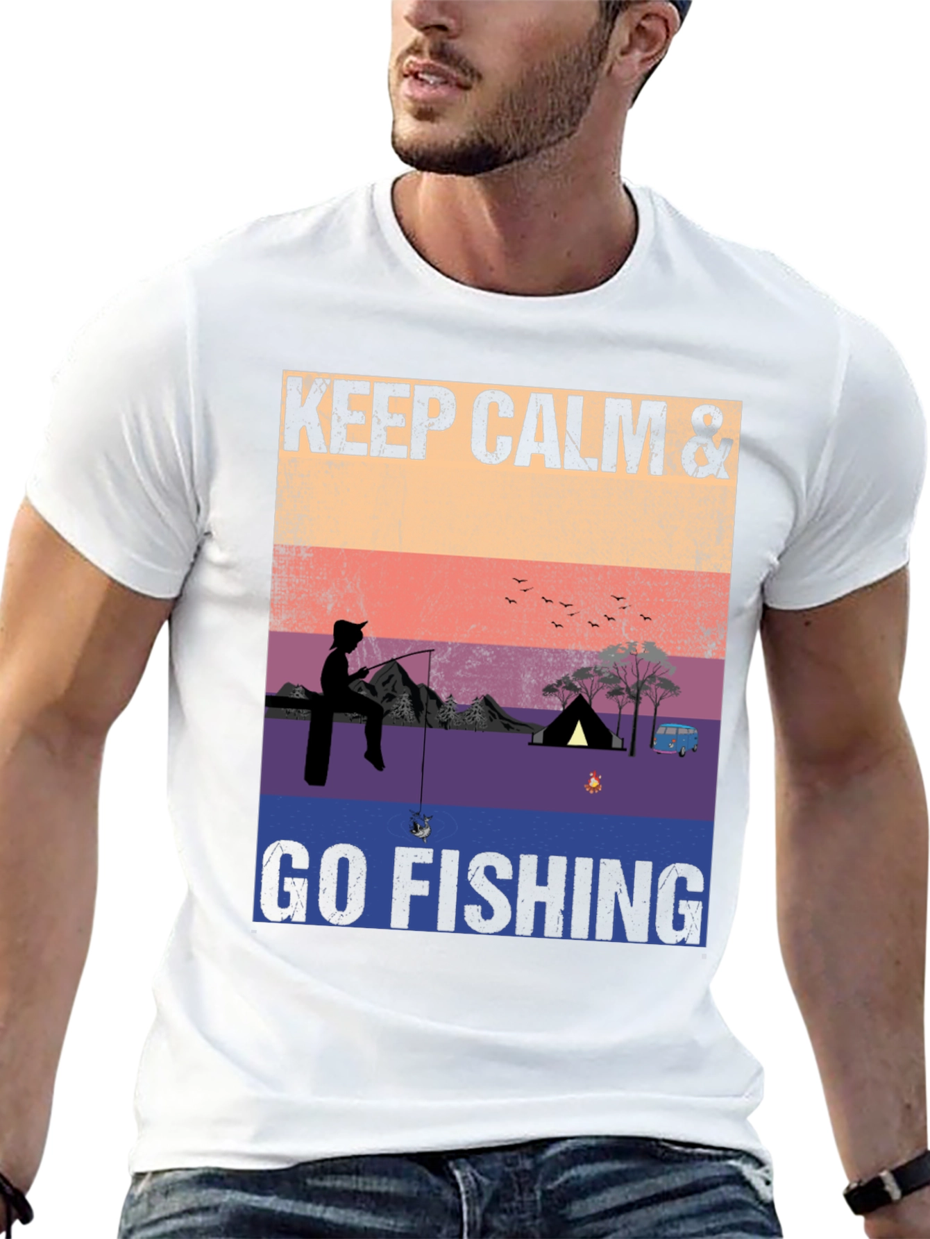 Keep Calm & Go Fishing T-Shirt Camping Adventure Tee
