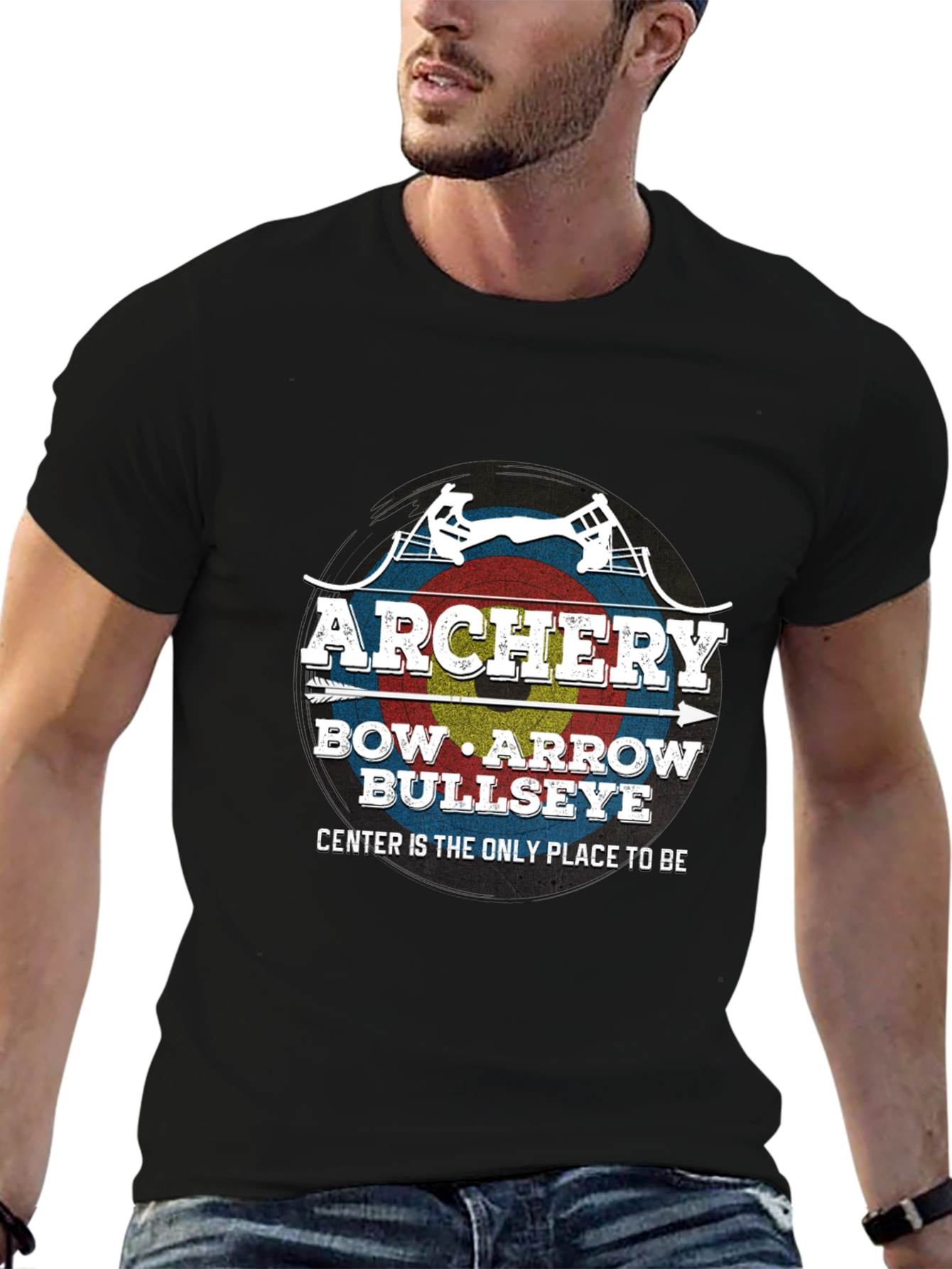 Archery Bow Arrow Bullseye Black T-Shirt