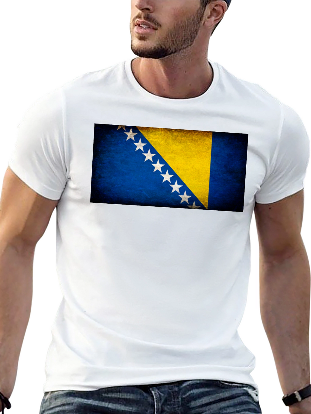 Bosnia Flag T-Shirt - Black Crew Neck Tee