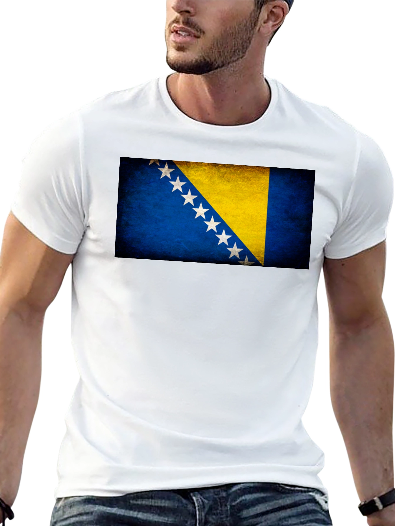 Bosnia Flag T-Shirt - Black Crew Neck Tee