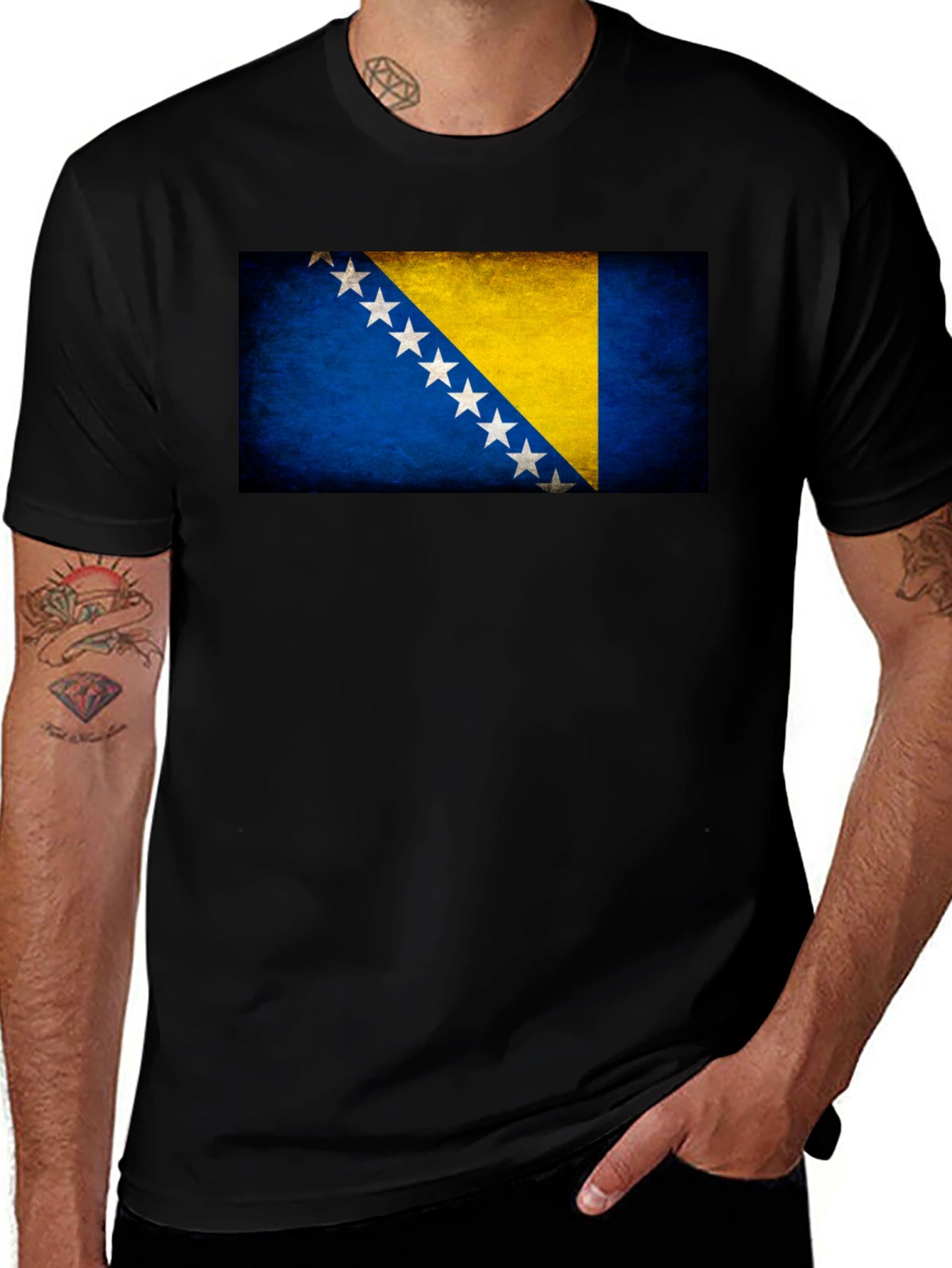 Bosnia Flag T-Shirt - Black Crew Neck Tee