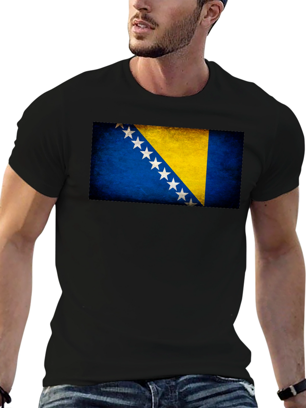 Bosnia Flag T-Shirt - Black Crew Neck Tee