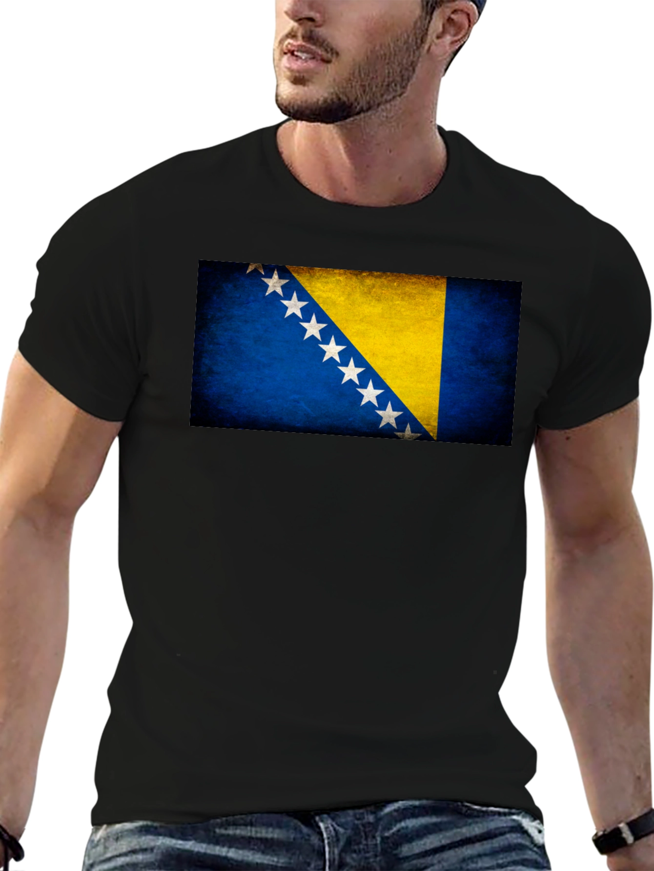 Bosnia Flag T-Shirt - Black Crew Neck Tee