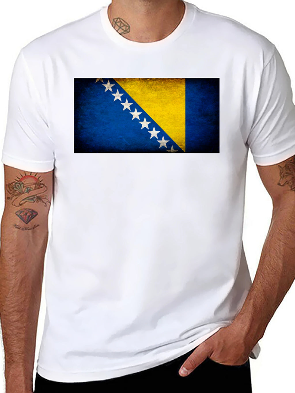 Bosnia Flag T-Shirt - Black Crew Neck Tee