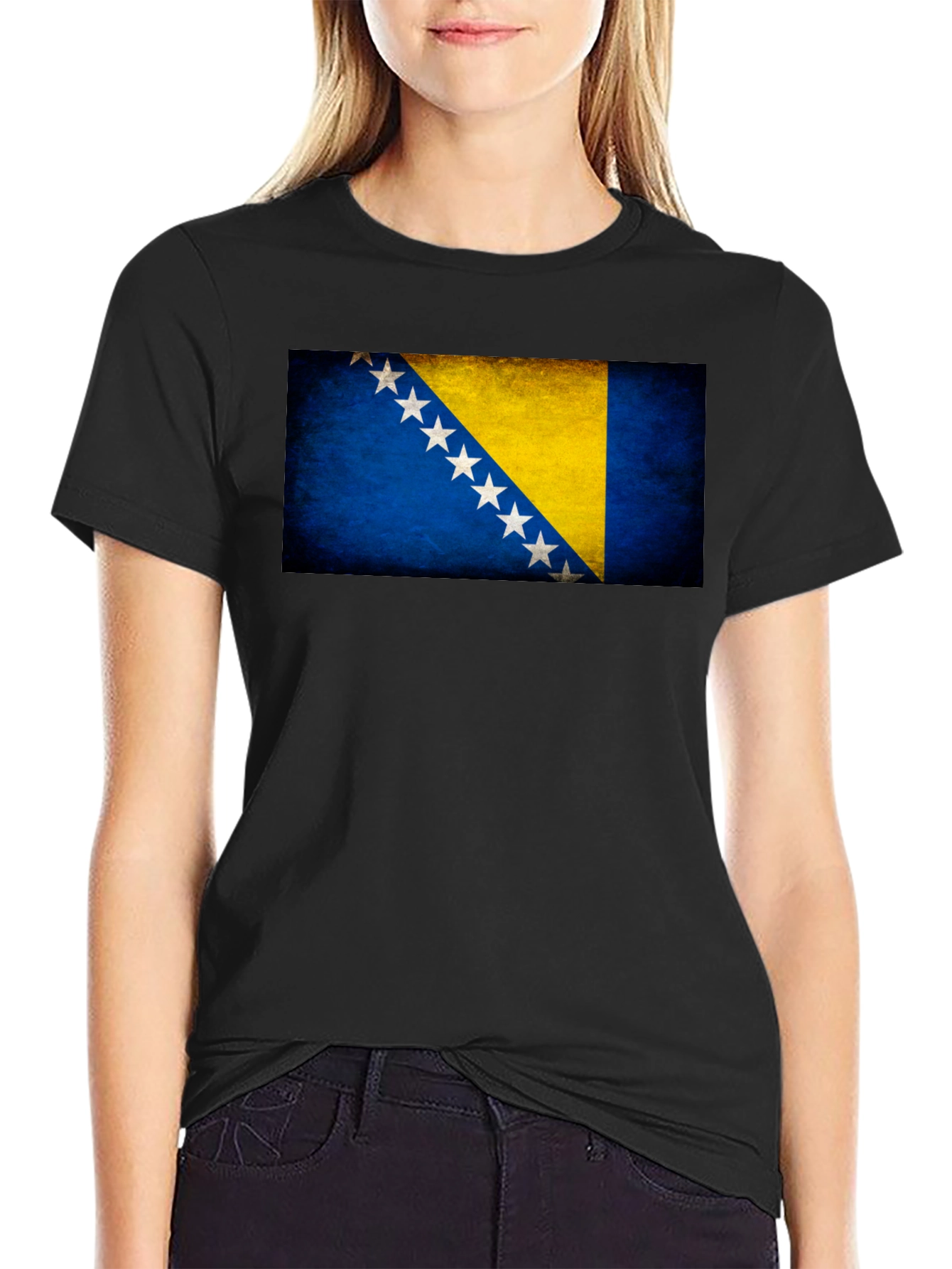 Bosnia Flag T-Shirt - Black Crew Neck Tee