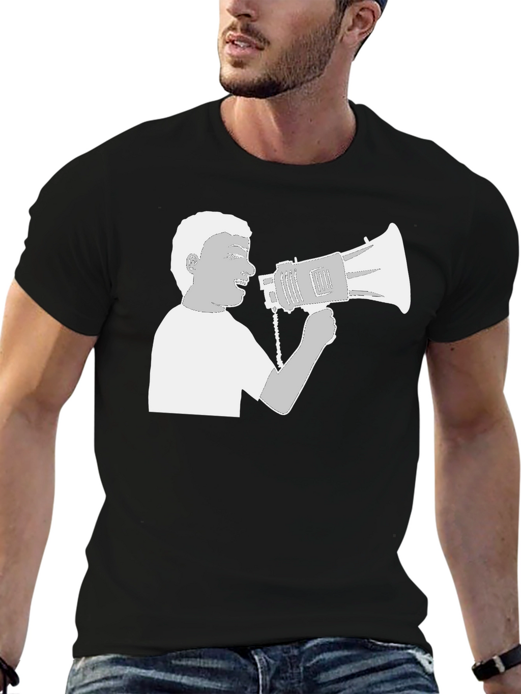 Megaphone Graphic Tee - Black Cotton Shirt