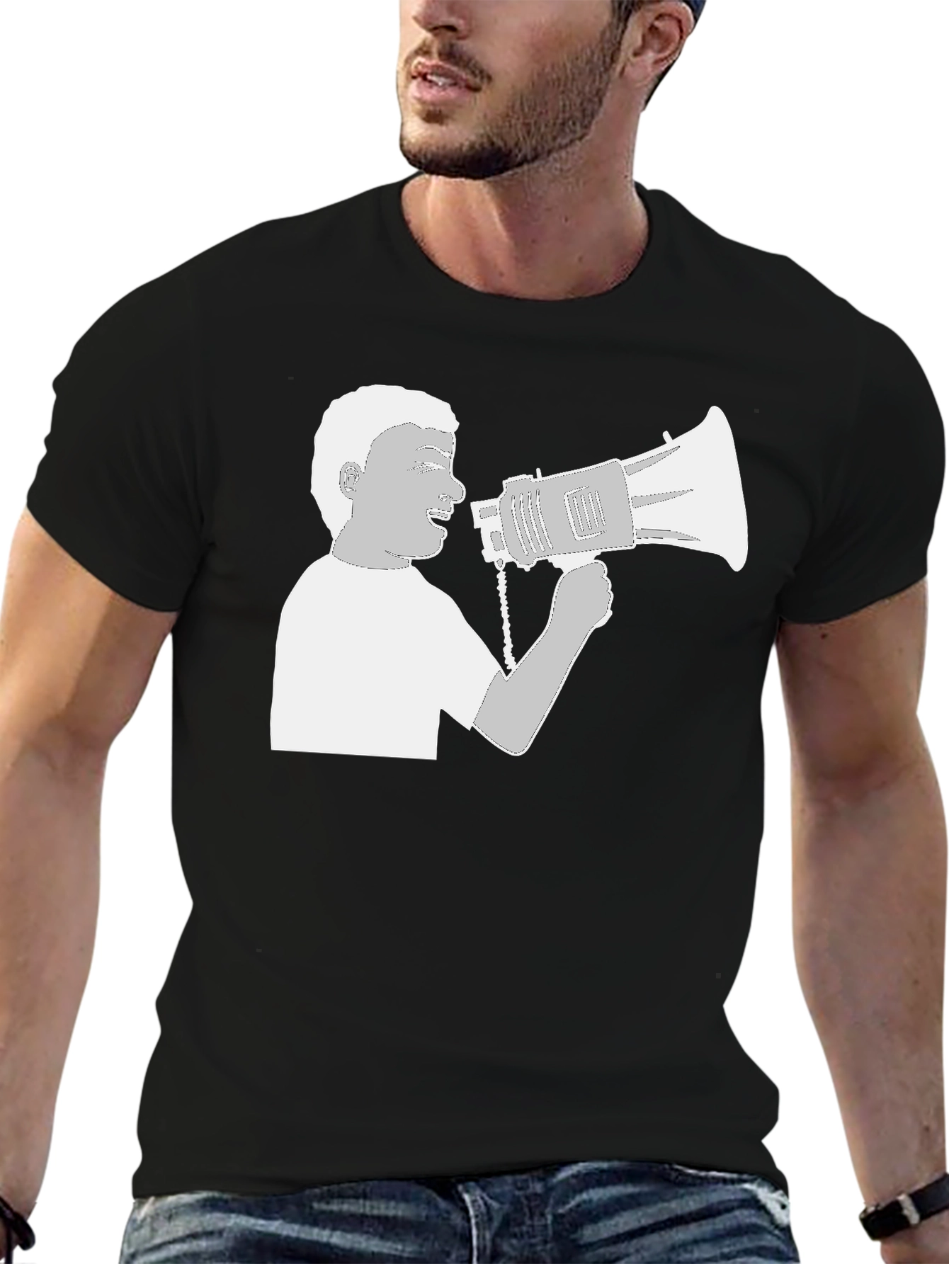 Megaphone Graphic Tee - Black Cotton Shirt