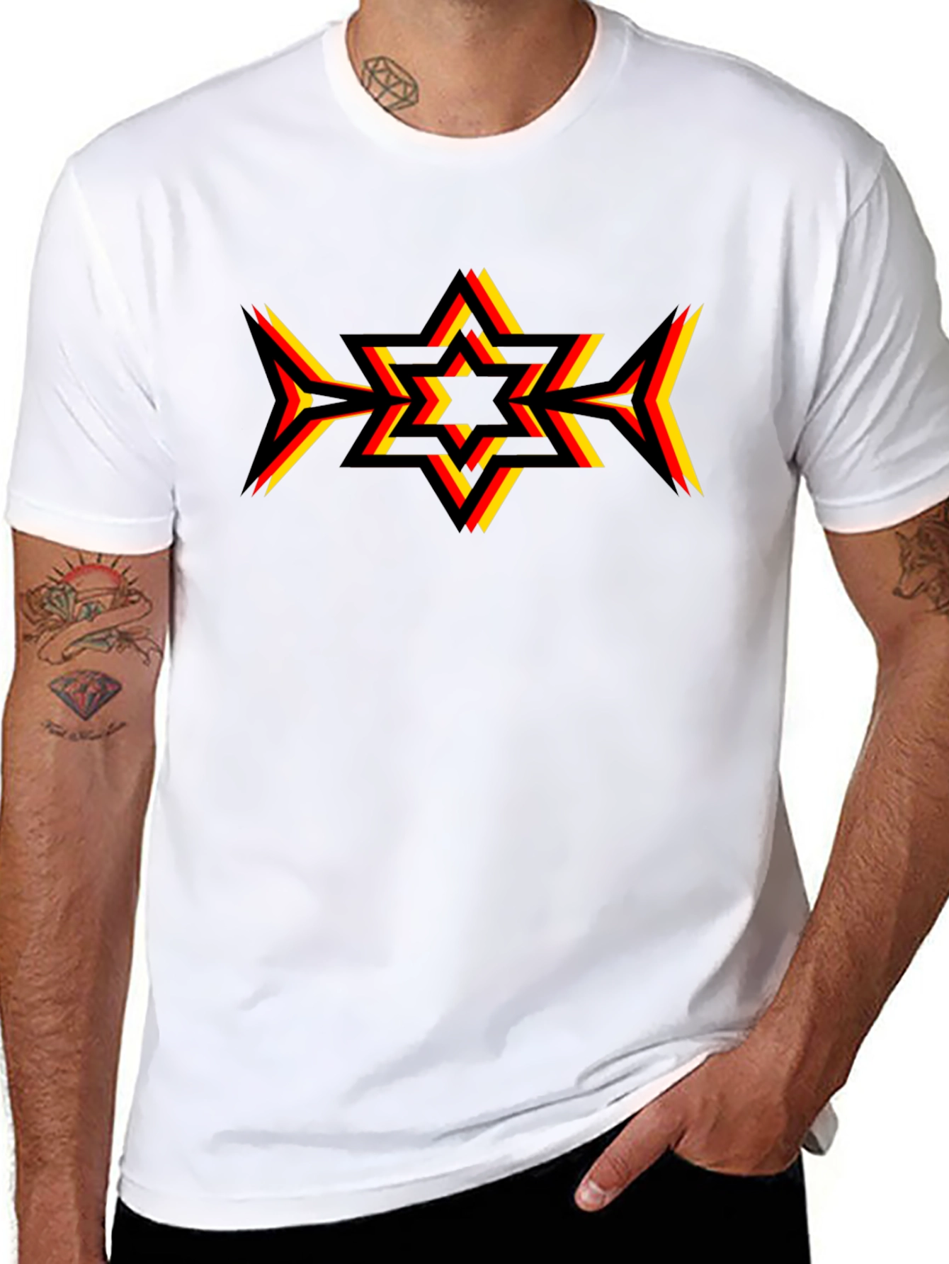 Geometric Star Graphic Tee - Black