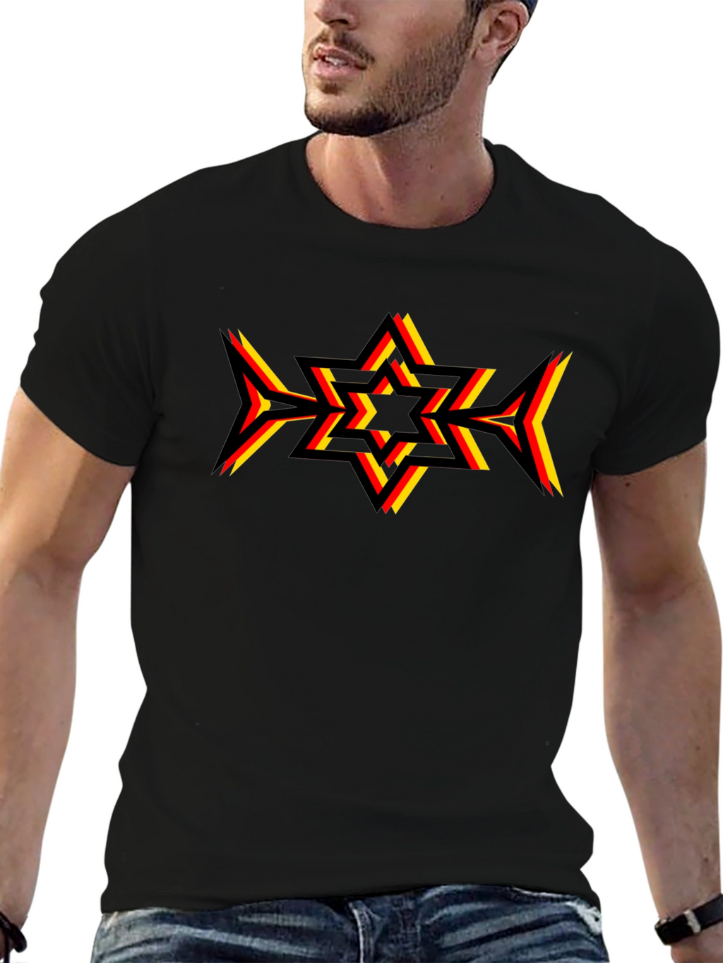 Geometric Star Graphic Tee - Black