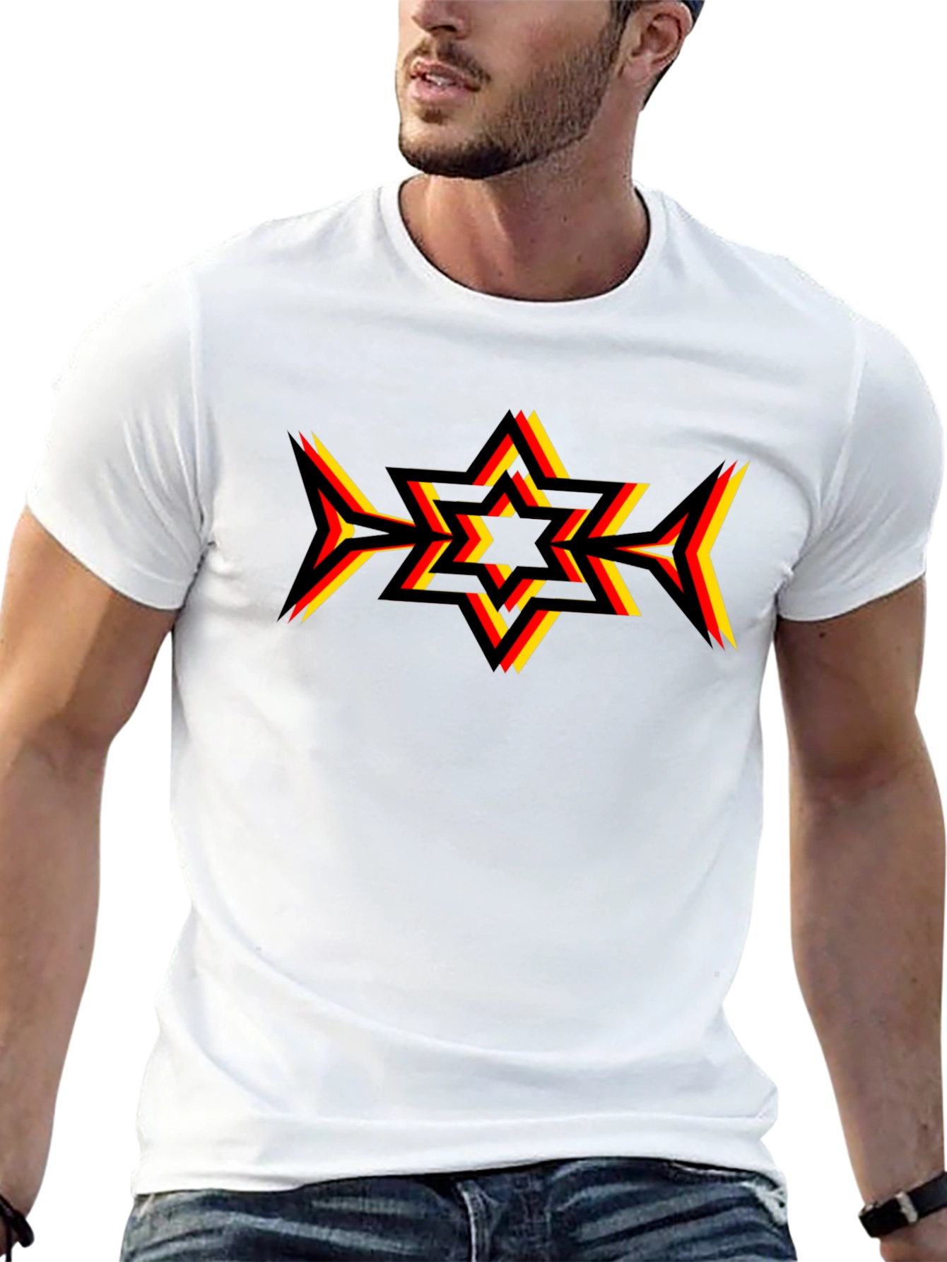 Geometric Star Graphic Tee - Black