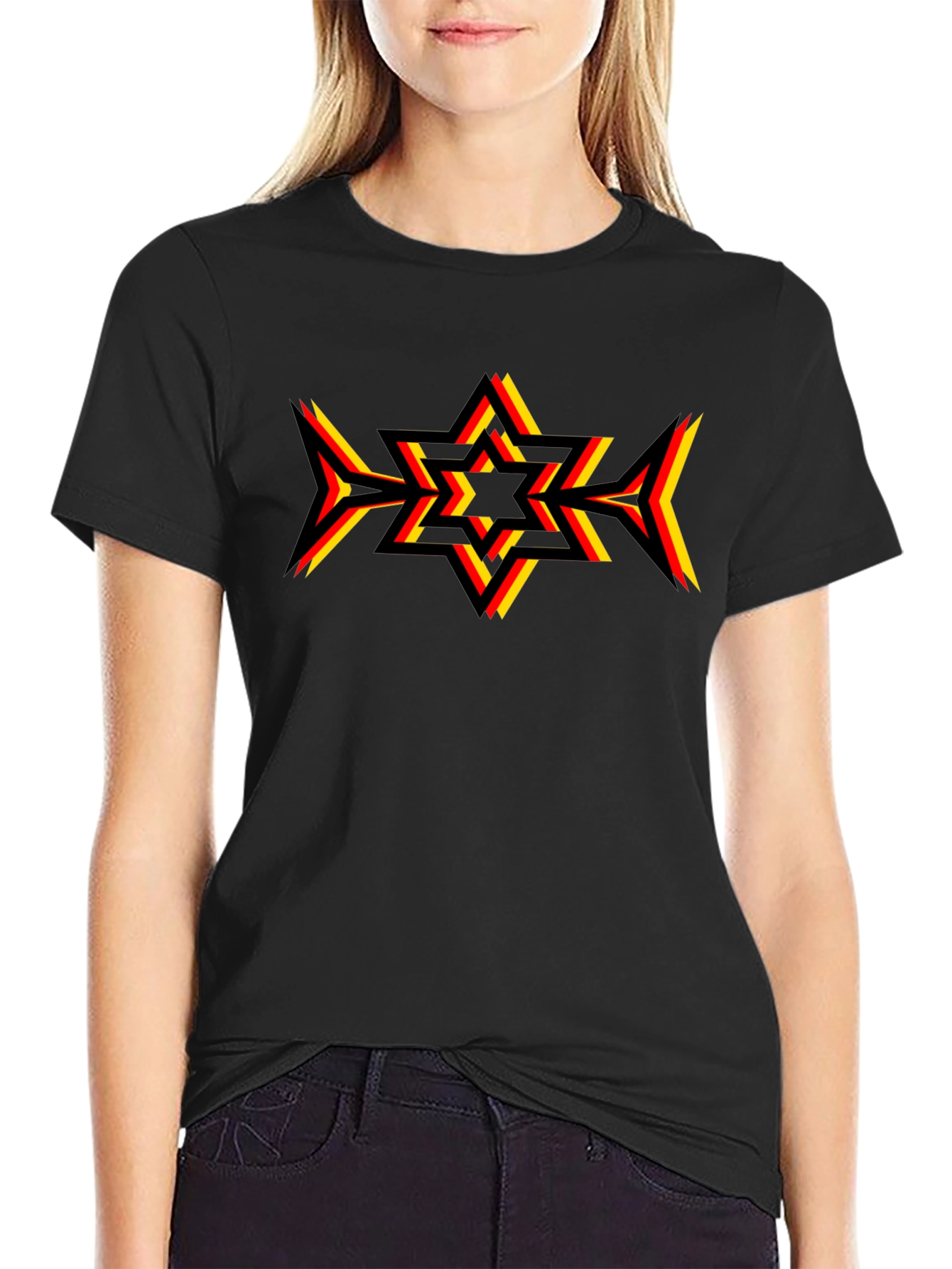 Geometric Star Graphic Tee - Black