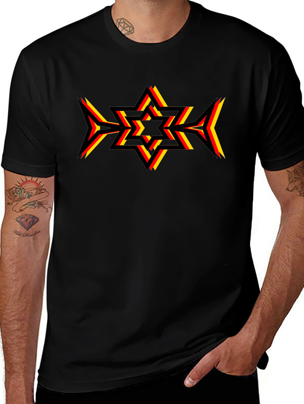 Geometric Star Graphic Tee - Black