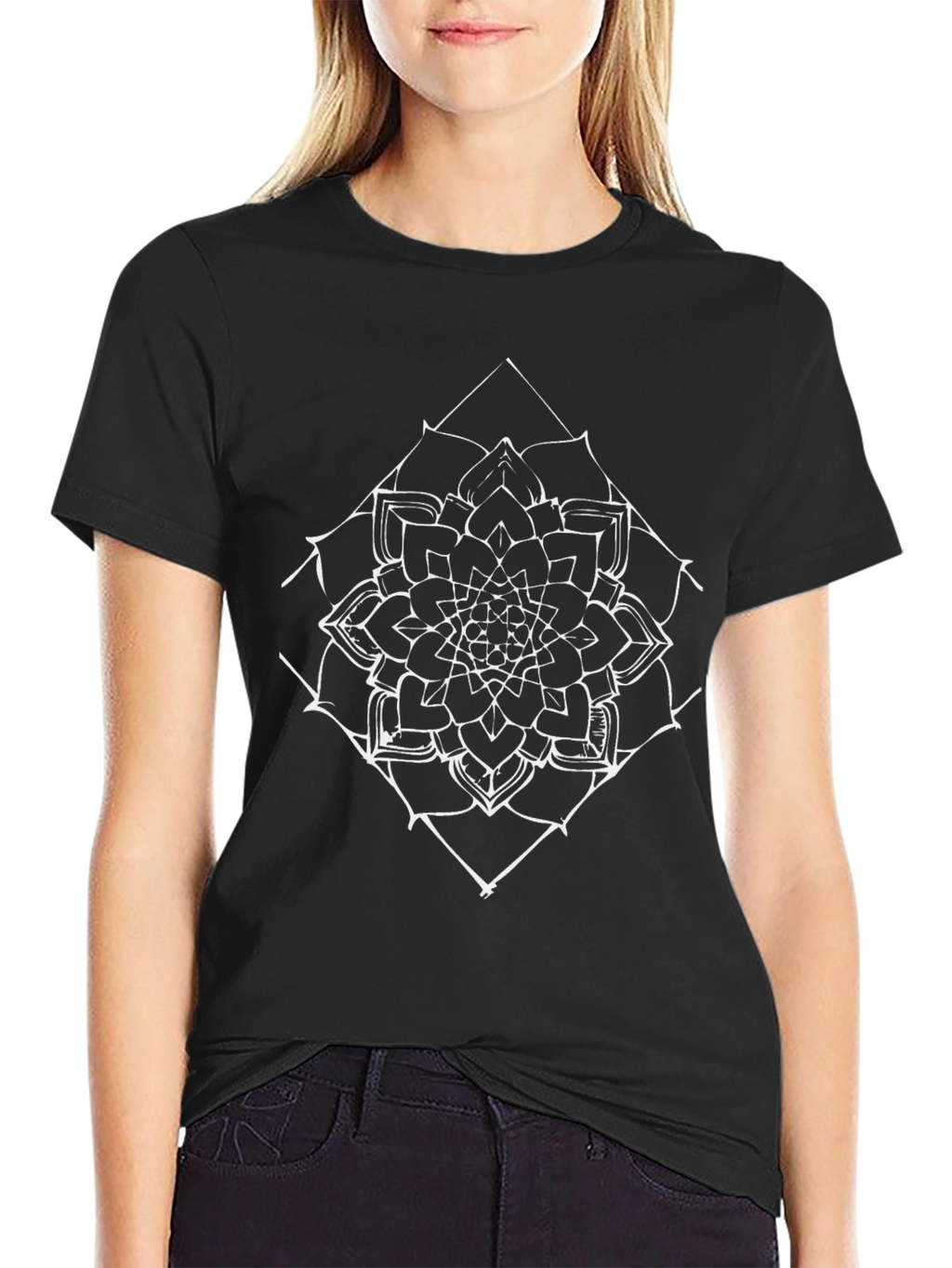 Geometric Mandala Graphic Tee - Black