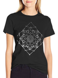 Geometric Mandala Graphic Tee - Black