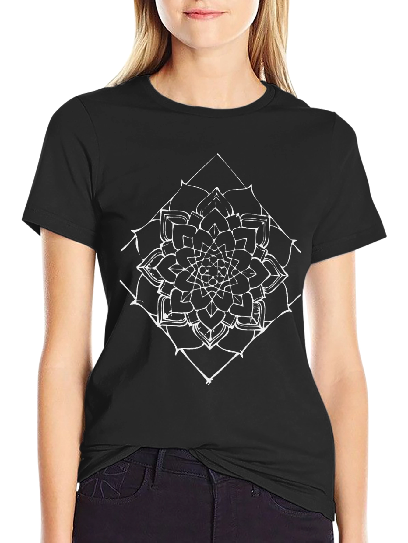 Geometric Mandala Graphic Tee - Black