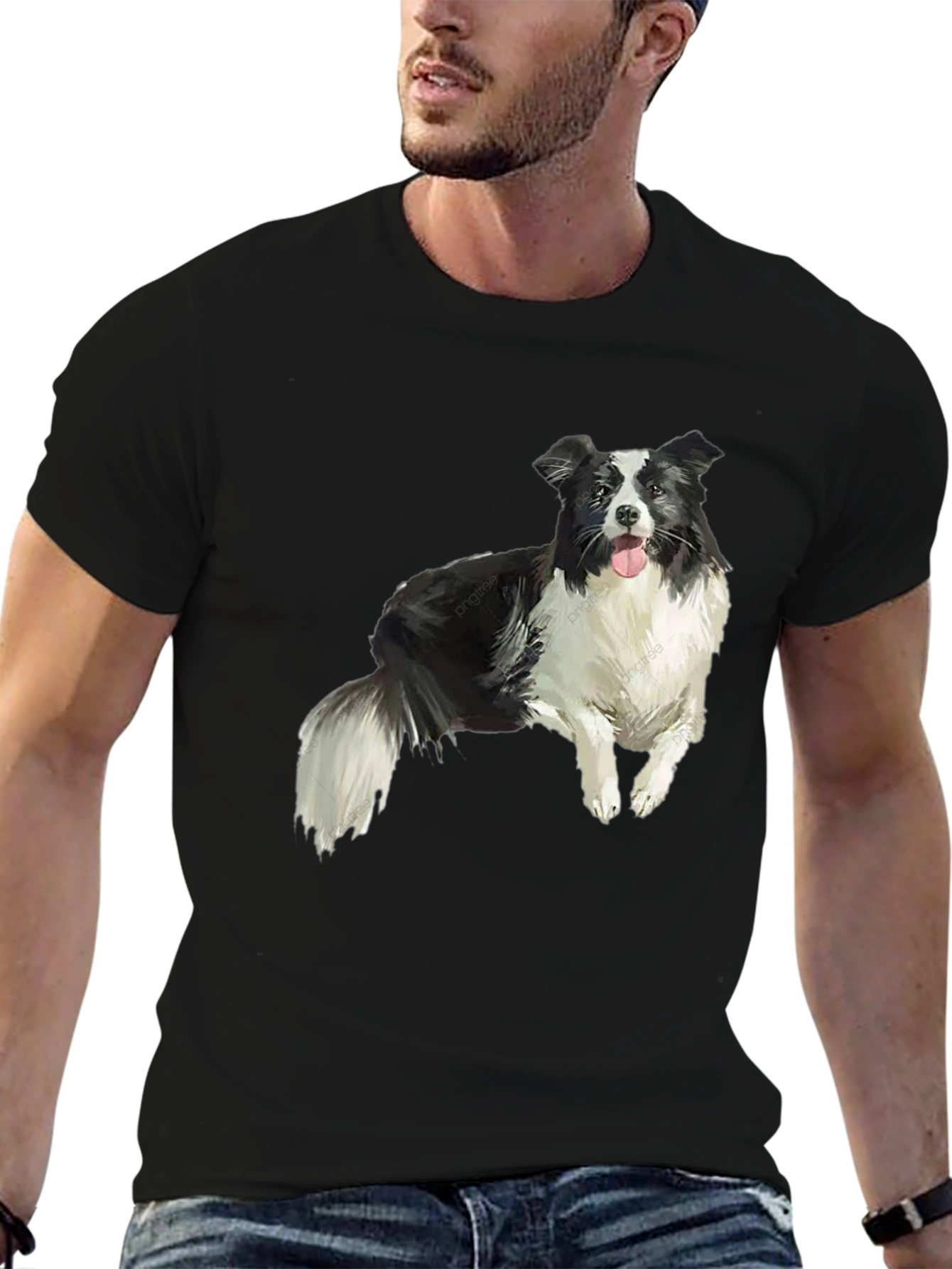 Border Collie Graphic Tee - Black Cotton Blend