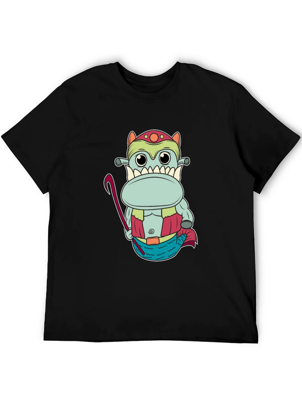 Funny Cartoon Creature Graphic Tee - Black