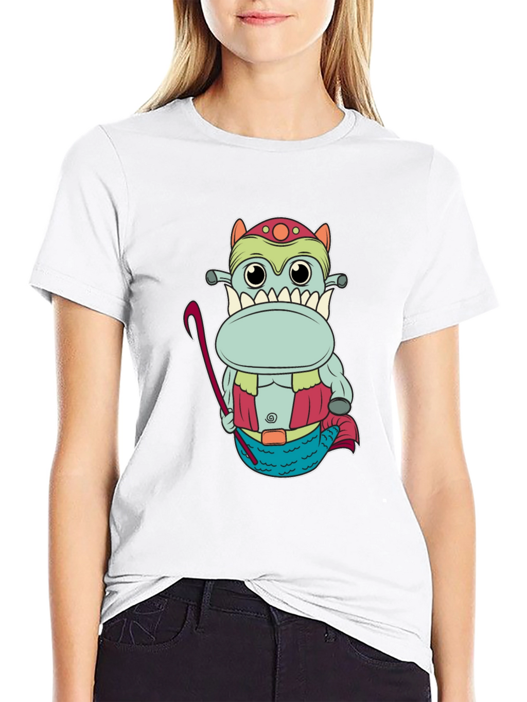 Funny Cartoon Creature Graphic Tee - Black