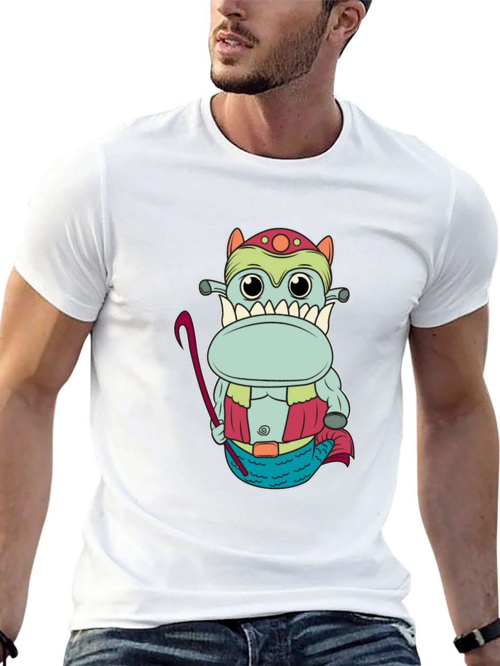 Funny Cartoon Creature Graphic Tee - Black