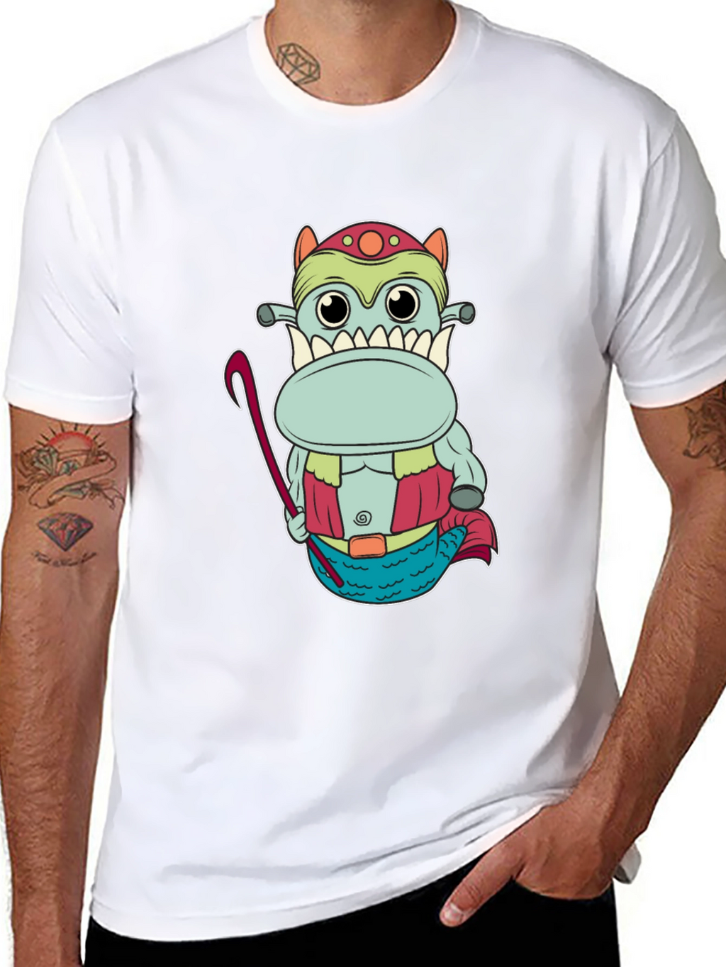 Funny Cartoon Creature Graphic Tee - Black