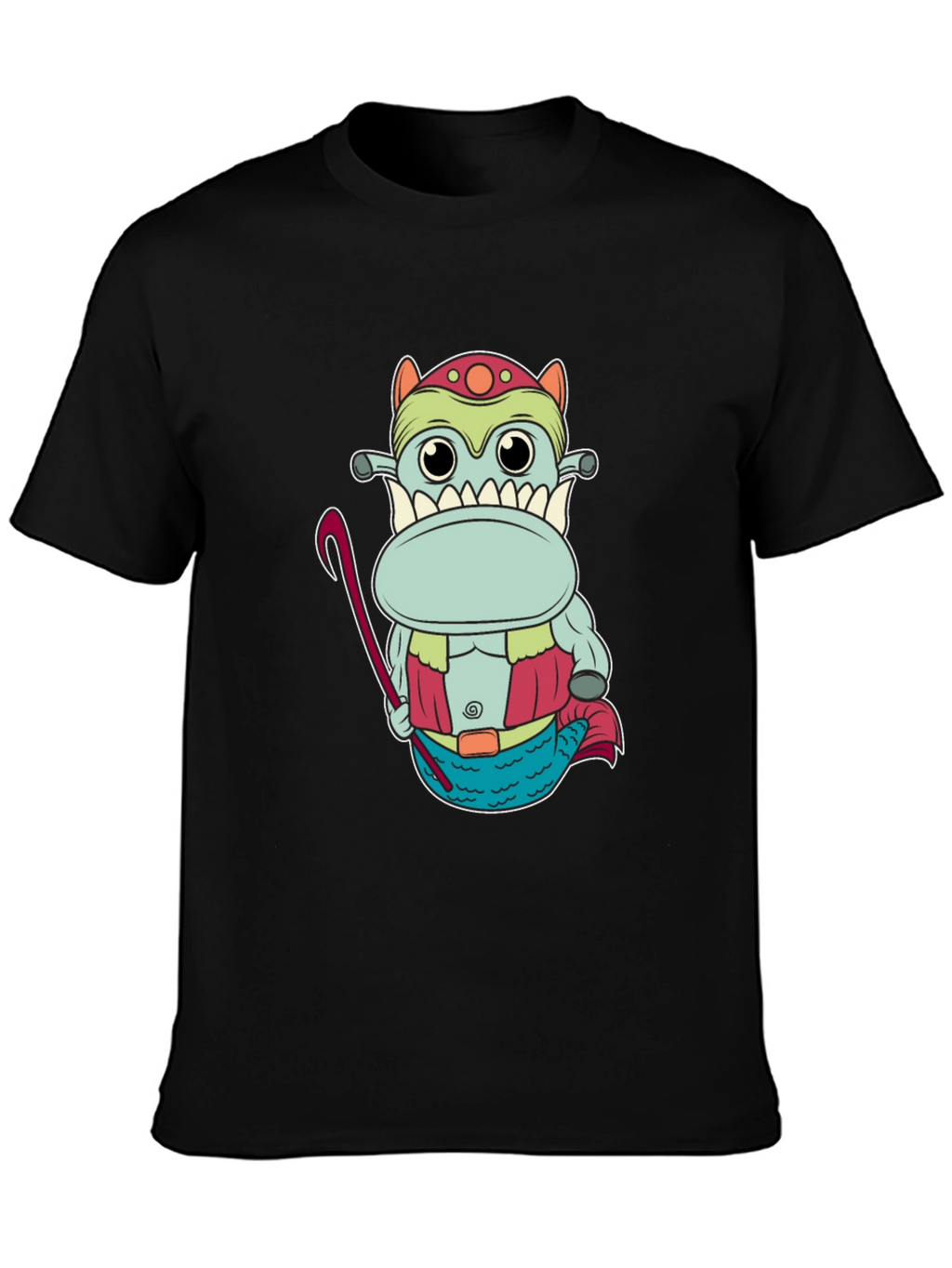Funny Cartoon Creature Graphic Tee - Black