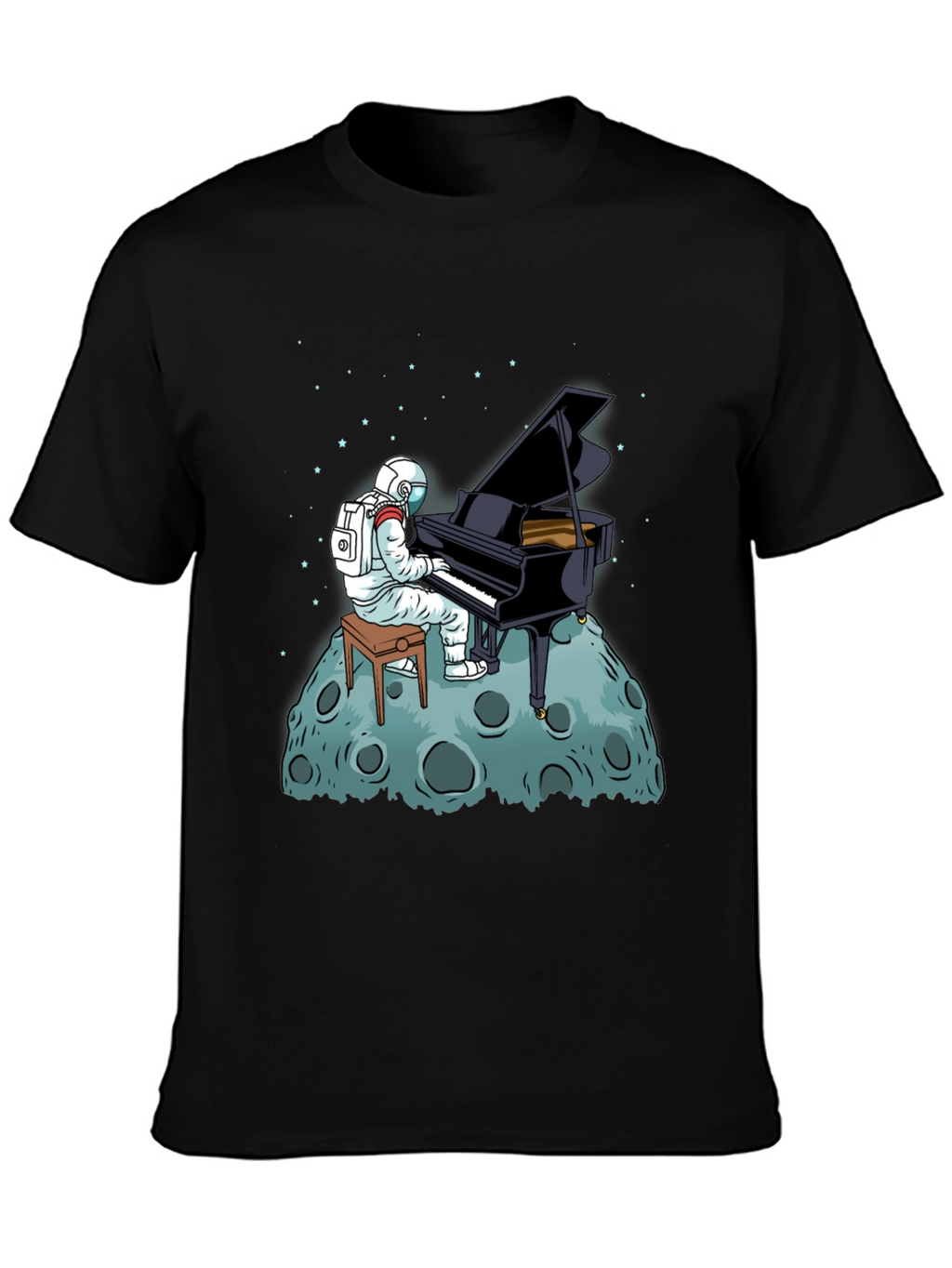 Astronaut Piano Player Black T-Shirt