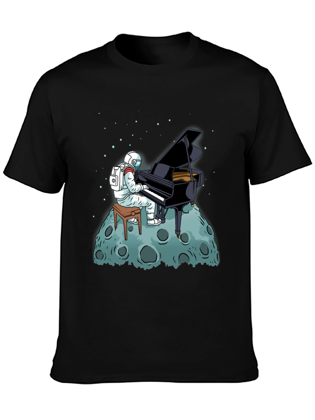 Astronaut Piano Player Black T-Shirt