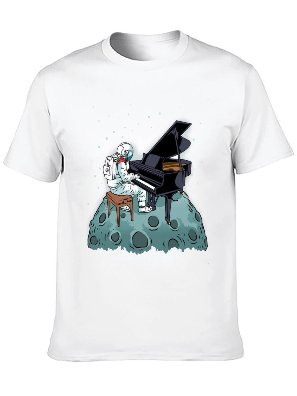 Astronaut Piano Player Black T-Shirt